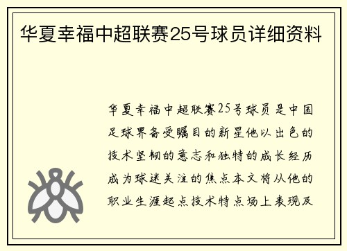 华夏幸福中超联赛25号球员详细资料