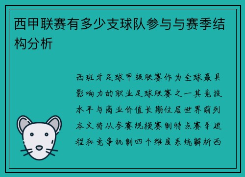 西甲联赛有多少支球队参与与赛季结构分析