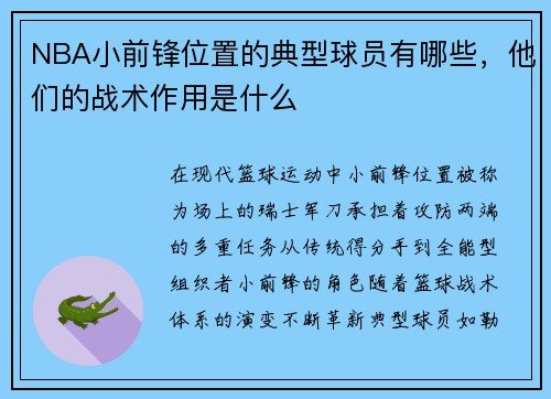NBA小前锋位置的典型球员有哪些，他们的战术作用是什么